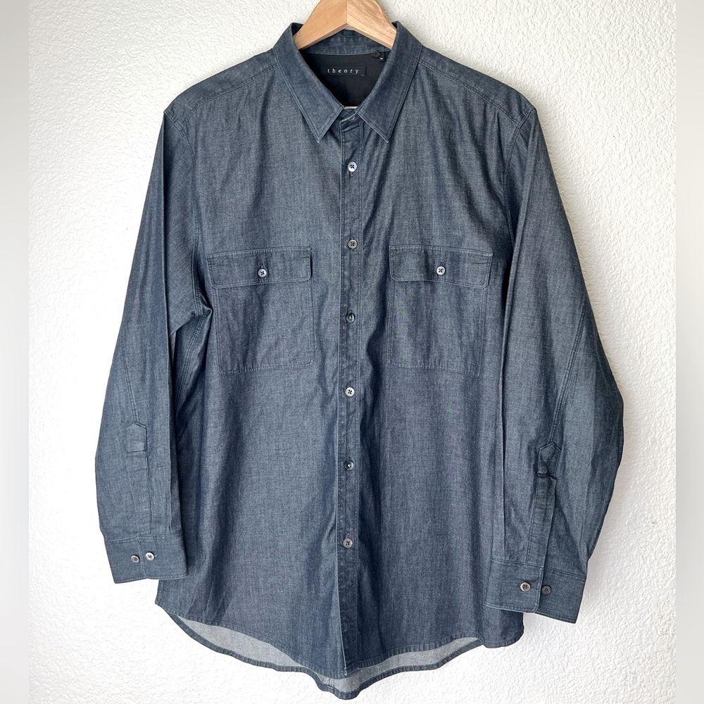 Theory Men’s Barham Turini Dark Chambray Shirt, XL